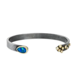 Annie Fensterstock - Opal and Scattered Diamonds Cuff Bracelet