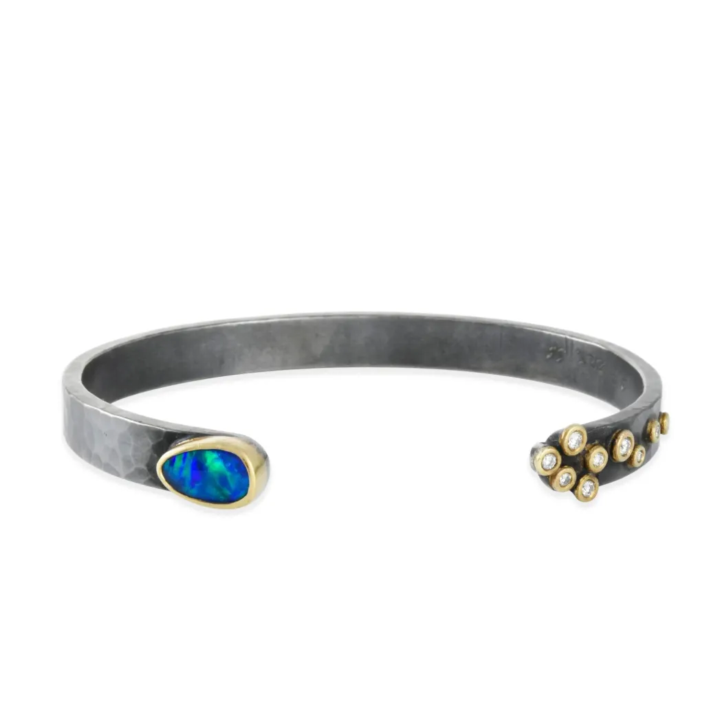 Annie Fensterstock - Opal and Scattered Diamonds Cuff Bracelet
