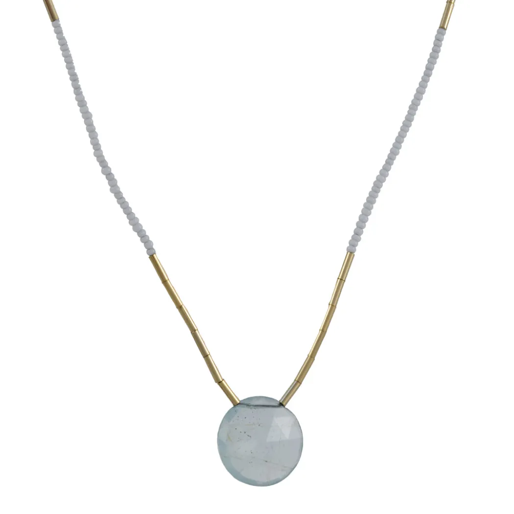 Debbie Fisher - Aquamarine on Seed Bead Necklace