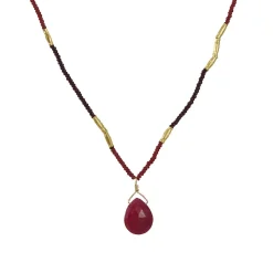 Debbie Fisher - Ruby Briolette Drop Necklace with Garnet Necklace