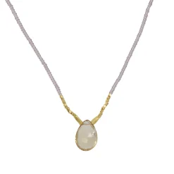 Debbie Fisher - Whiskey Quartz Pendant on Pink Seed Bead Necklace