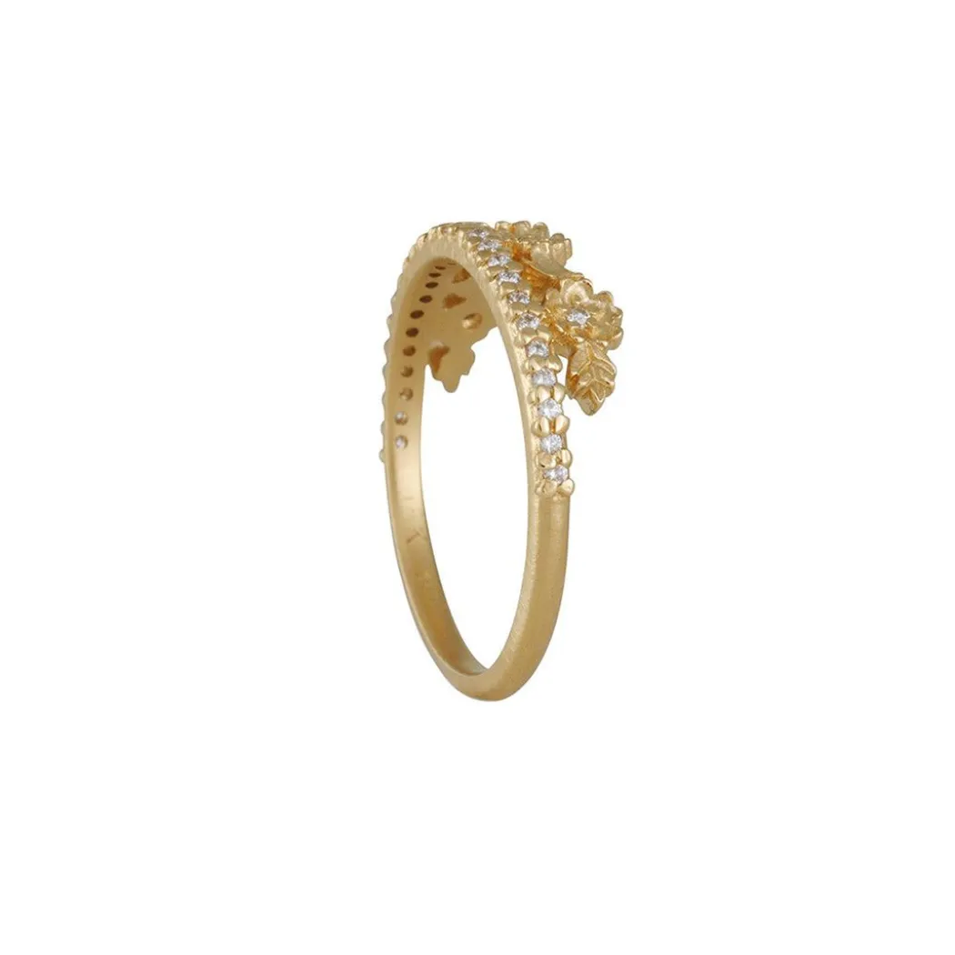 Megan Thorne - Slender Diamond Pave Band with Floral Tiara