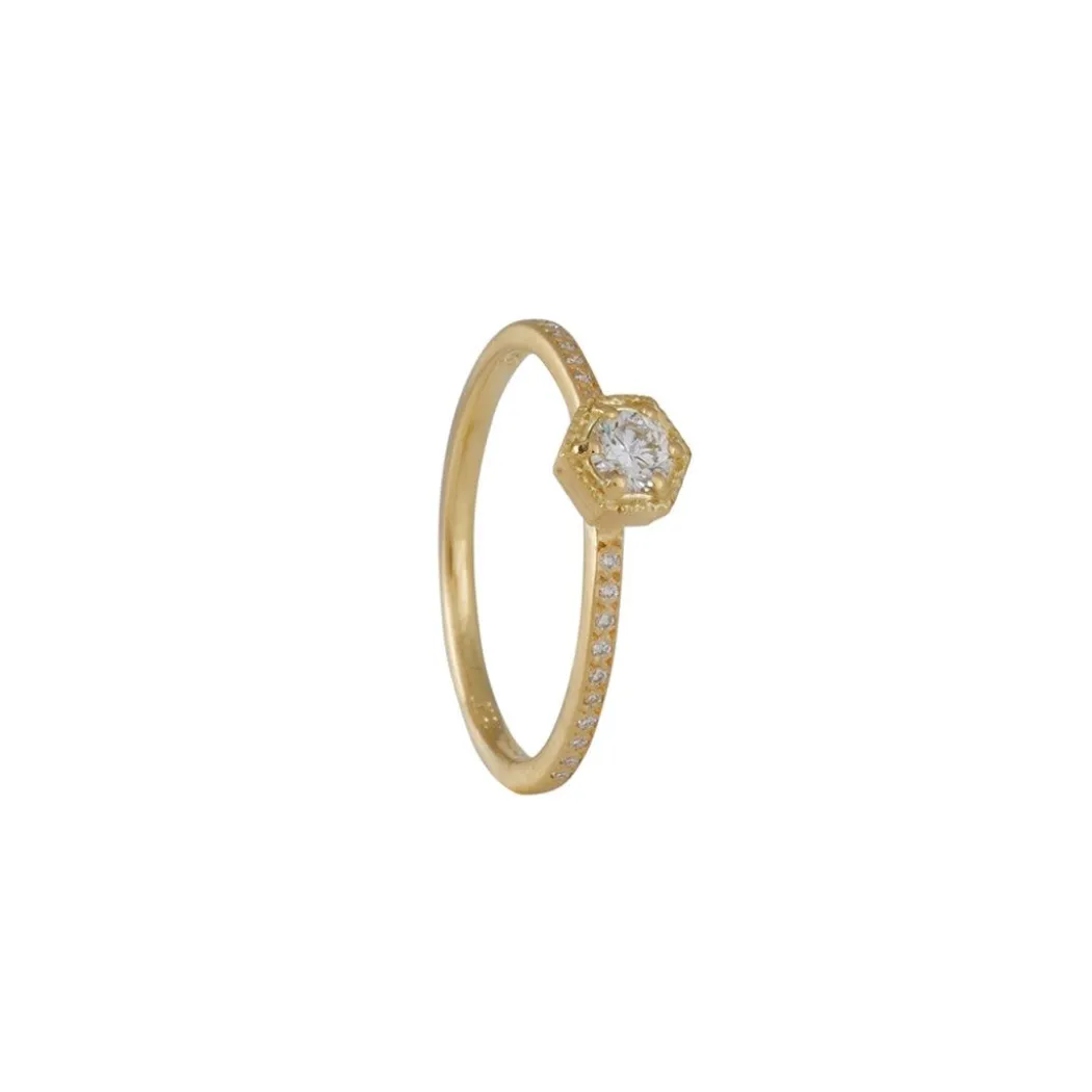 Satomi Kawakita- 3.5mm White Diamond and Pave Hexagon Ring