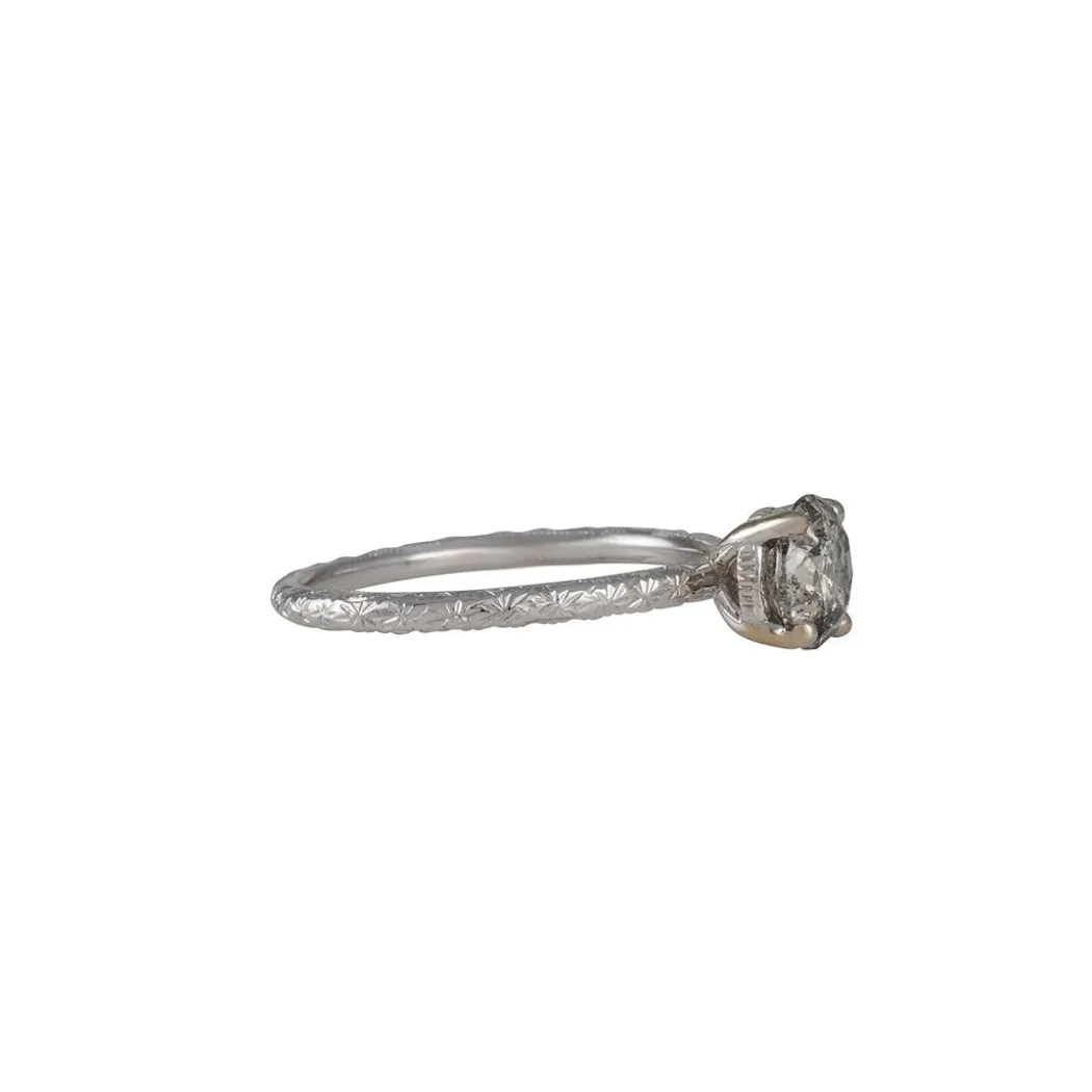 Varna - 1.27ct Salt & Pepper Diamond Ring With Hand Engraving in 18k white gold