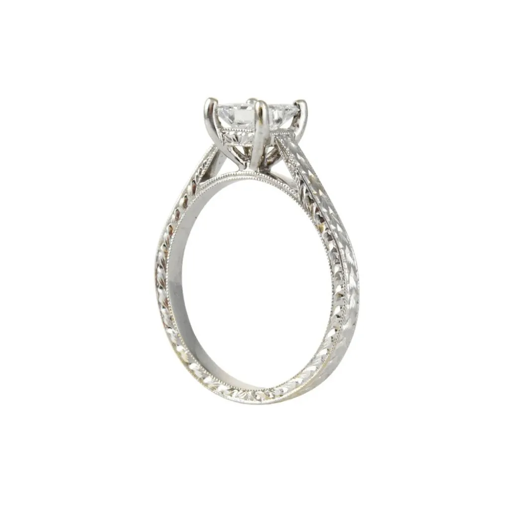 Varna - Hand Engraved Princess Cut .79ct Diamond Ring